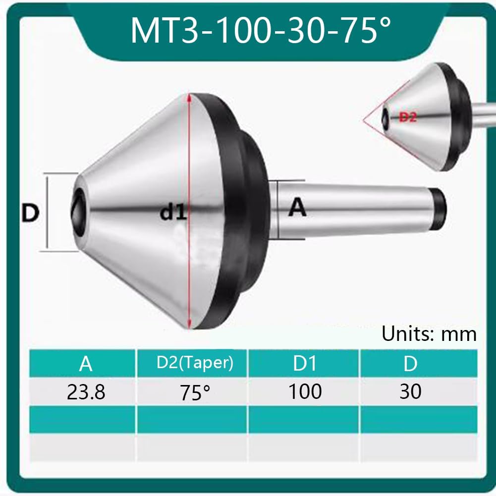 MT3 Bull Nose Live Center Morse Taper, 4" (100mm) Lathe Live Center 75° Alloy Steel Bullnose Live Center Revolving 900LBs for Lathe Hollow Turning