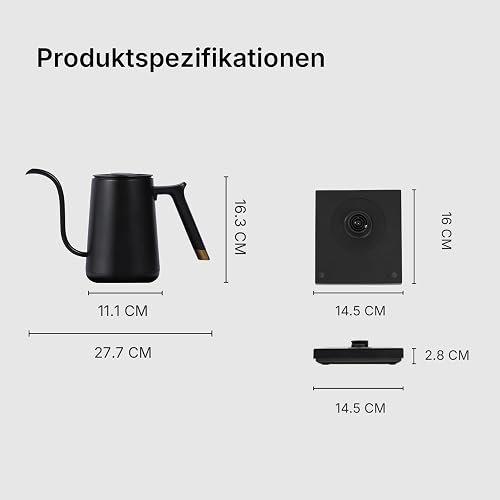 TIMEMORE Bollitore collo d'oca in acciaio inox, Bollitore elettrico per caffè intelligente 600ML con regolazione della temperatura per la preparazione di tè e caffè,192s veloce a 88°C - 8