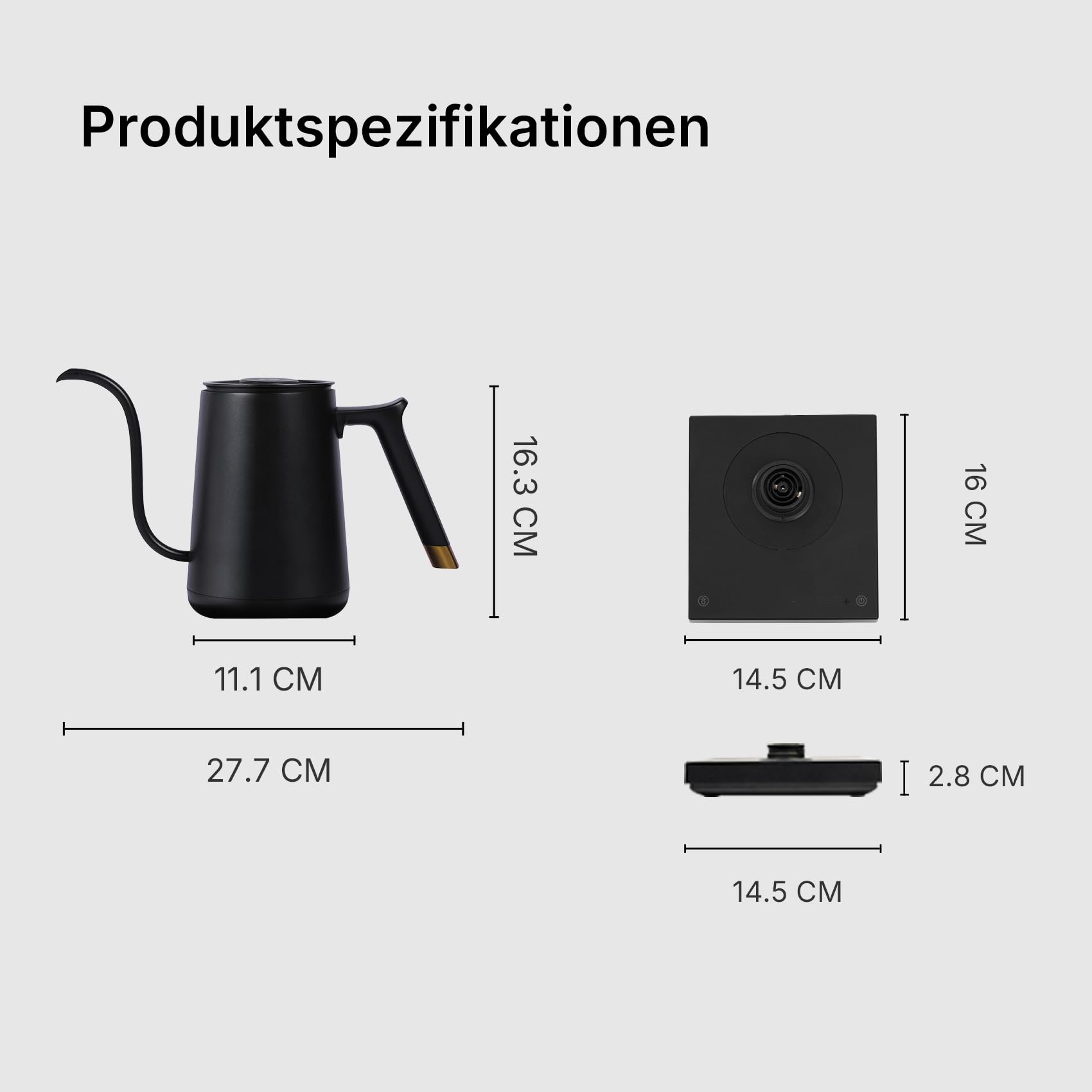 TIMEMORE Elektrischer Schwanenhals Wasserkocher Kaffee-und Teekanne, Fish Smart Coffee Electric Kettle 600ML Mit Temperatureinstellung für Coffee Tea Brewing, Home Edition Black, 192s Schnell auf 88°C