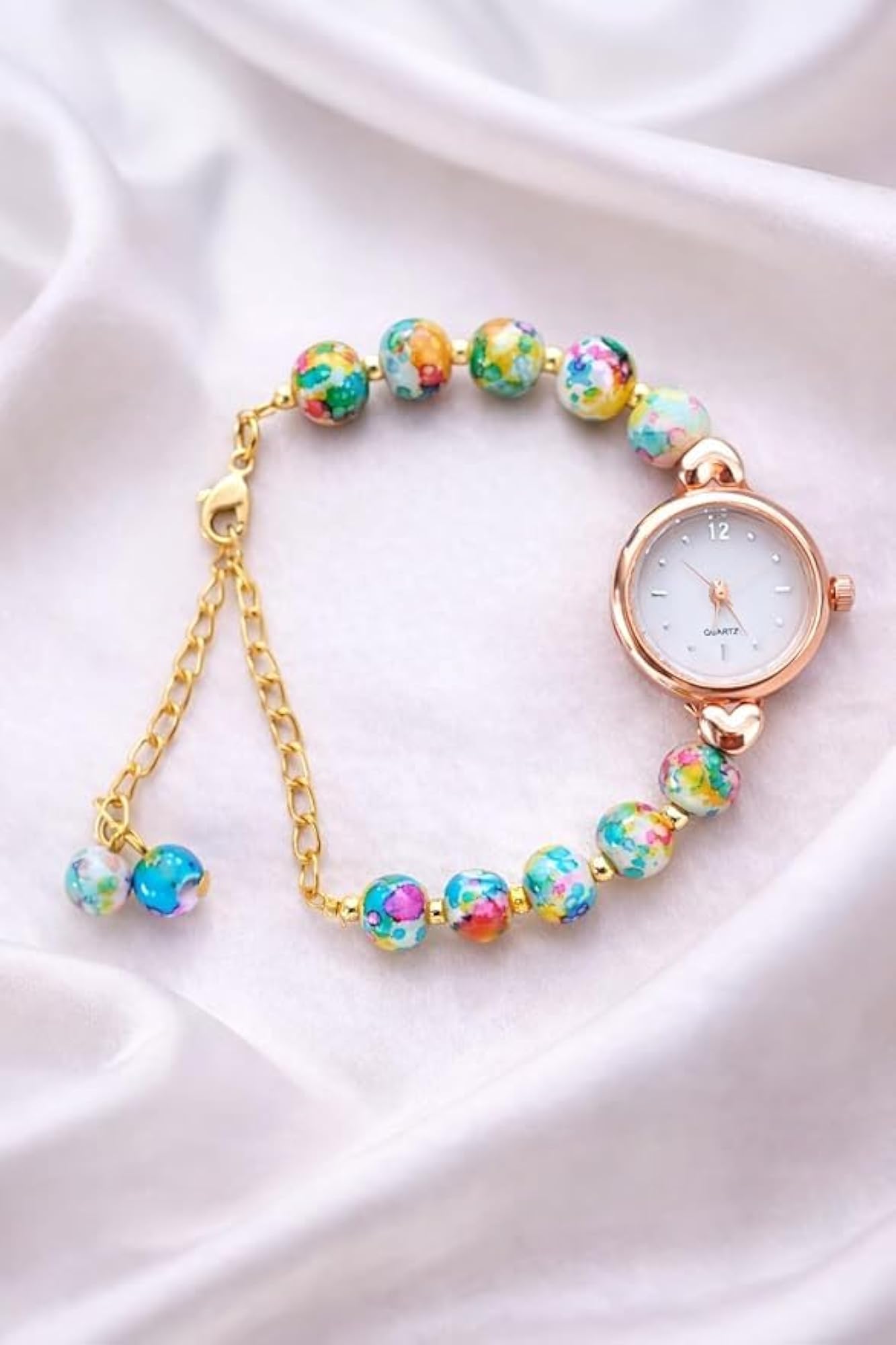 Women's Floral Beaded Quartz Bracelet Watch