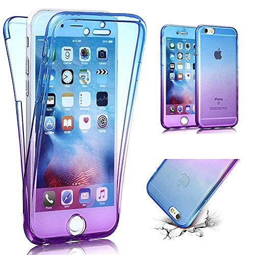 iPhone SE Case,iPhone 5S Case,PHEZEN Shockproof 360 Front and Back Full Body Protection Flexible TPU Bumper Case Anti-Scratch Protective Case for iPhone SE/5/5S, Gradient Blue Purple