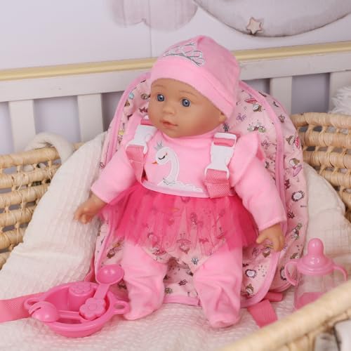 Muñeca bebé suave de 33 cm con accesorios y mochila miniatura 3