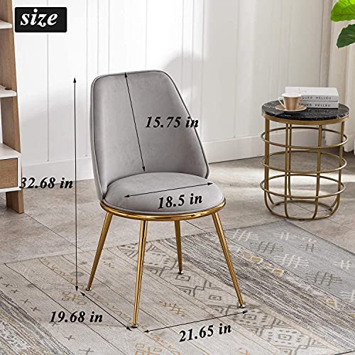 Artechworks Velvet Modern Upholstered Dinning Chair With Golden Metal Base Legs Accent Leisure Lounge Mid-Century Chair For Living Dining Room Bedroom, Grey #TOP5