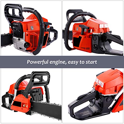 OppsDecor XP2300 58cc Gas Powered Chainsaw, 20 Inch 2 Stroke Handed Petrol Gasoline Chain Saw for Cutting Wood with Tool Kit,Garden Farm Home Use (US Stock) (Orange Cadmium)