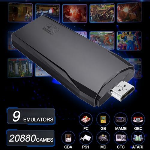 4K Wireless Retro Game Stick Console 20000+ Classic Video TV Games, Retro Stick Built in 9 Emulators Plug and Play Video Games for TV