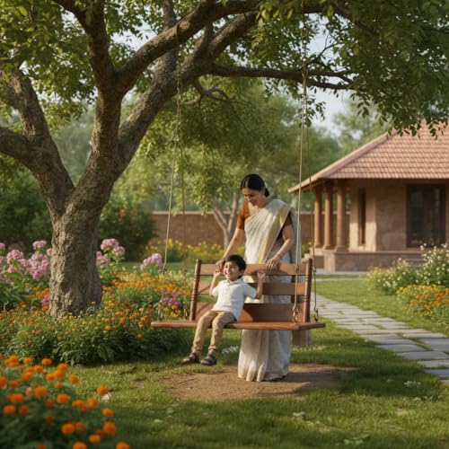 Image of APRODZ Swing for Home Reversible Sheesham Wooden Jhula for Adult for Home | Wooden Swing for Balcony | Hanging Swings with Brass Coated Chain | Patio Double Seater Indoor /Outdoor Swing, 132 x 51 cm