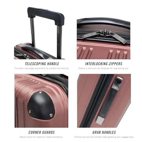 Image of Kenneth Cole REACTION Out of Bounds Lightweight Hardshell 4-Wheel Spinner Luggage, Rose Gold, 24-Inch Checked