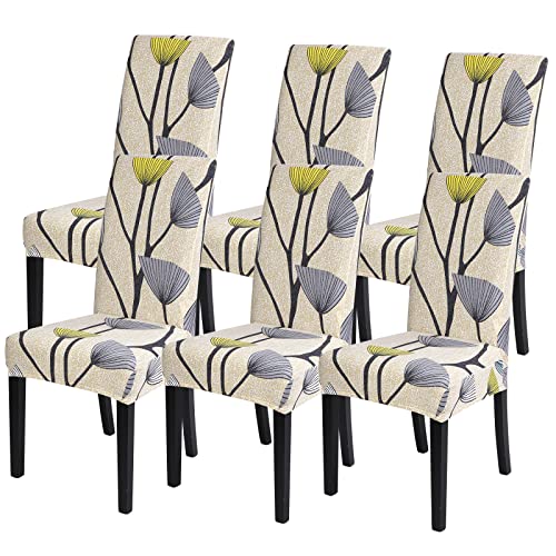 Image of SearchI Dining Room Chair Covers Set of 6, Stretch Printed Parsons Chair Slipcovers Spandex Removable Washable Kitchen Chair Protector Cover for Dining Room, Hotel, Ceremony(Dandelion Pattern)