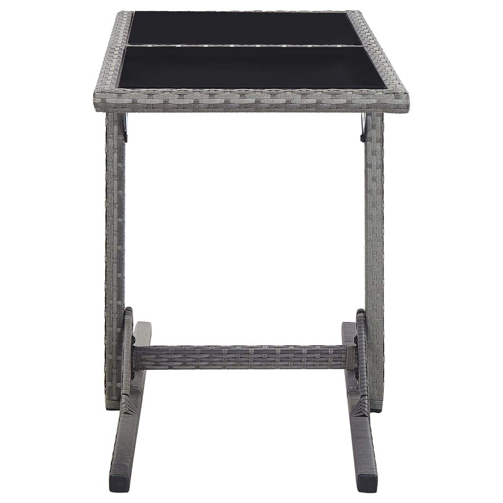 Mesa de jardín de ratán de polietileno con tablero de cristal, 110 x 53 x 72 cm, de color antracita, con estructura de acero, resistente al agua y fácil de limpiar, para jardín, terraza o