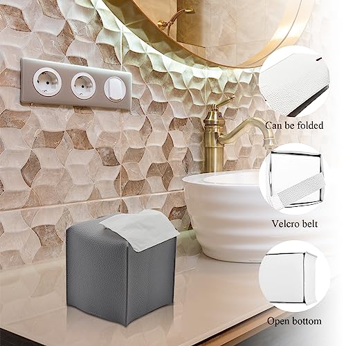 Bathroom Accessory Set - 10 Piece Grey Bathroom Accessories Set with Trash Can, Toothbrush Holder and Cup, Soap Dispenser, Soap Dish, Toilet Brush Holder, Vanity Tray, Qtip Holder, Tissue Box Cover - Image 4
