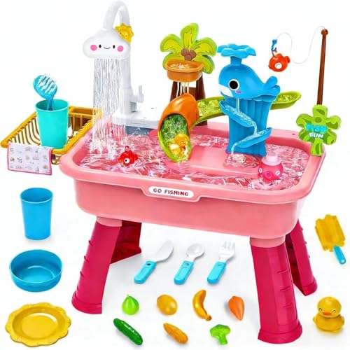 ZVD Table Eau Sable,Évier De Jeu Électrique avec Pompe Et Eau Courante avec 43 Pièces Accessoires de Jeux d'eau,Grande Table Exterieur Jouet sur La Plage...