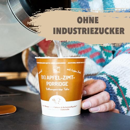 Apfel-Zimt-Porridge Bio, 80g von bleibwacker. Leckeres Frühstück im Becher für unterwegs. Ohne Milch. Vegan.