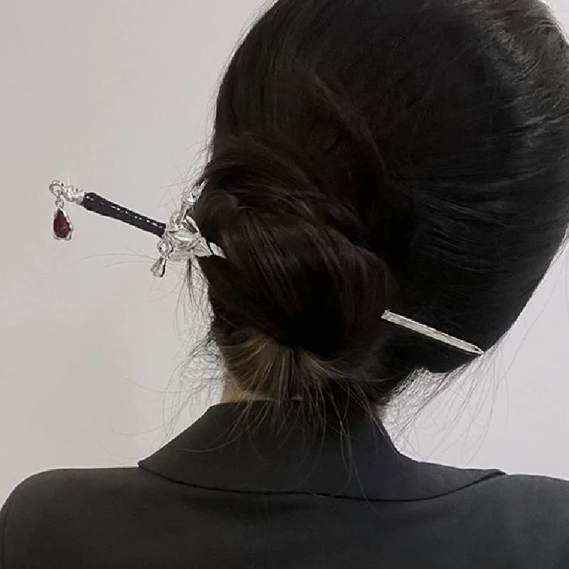 Miniatura 7 de Palillos para el cabello, estilo chino de cómics, espada para moño con borla, accesorios para el cabello con gemas rojas, accesorios para el cabello