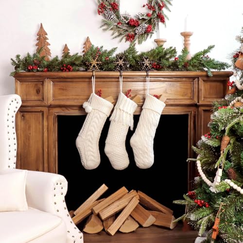LimBridge-Christmas-Stockings-Cable-Knit-3-Pack-18-inches-White-Large-Size-Knitted-Stockings-Rustic-Christmas-Ornaments-Farmhouse-Boho-Style-Stocking-Decorations-for-Family-Holiday-Season-Decor LimBridge Christmas Stockings Cable Knit 3 Pack 18 inches White Large Size Knitted Stockings Rustic Christmas Ornaments Farmhouse Boho Style Stocking Decorations for Family Holiday Season Decor