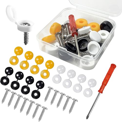 DAJING Number Plates Number Plate Screw Caps Car Number Plates Registration Plates Number Plate Screws - All-in-One Fixing Kit (25 white black yellow 13mm)