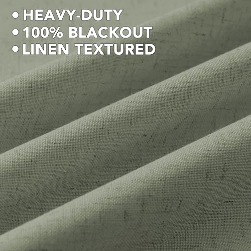 Image of H.VERSAILTEX Linen Curtains 100% Blackout Curtains for Bedroom 108 inch Long Full Light Blocking Nature Linen Blended Window Curtains for Living Room Nickel Grommet (2 Panels, Heathered Dried Sage)