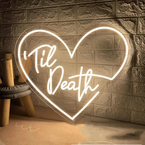 Custom Til Death Heart Neon Sign Wedding LED Neon Light Neon Sign Customizable for Wall Decor Wedding Valentine's Day Backdrop Birthday Party Décor