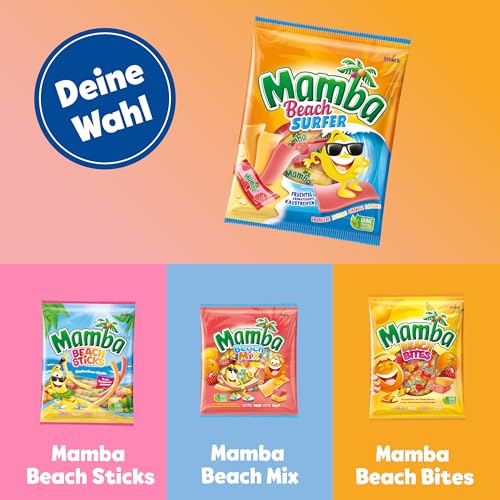 Mamba Beach Surfer – 1 x 160g – Leckere Kaustreifen mit Fruchtgeschmack in vier verschiedenen Sorten – Süßigkeiten Mix einzeln verpackt 6