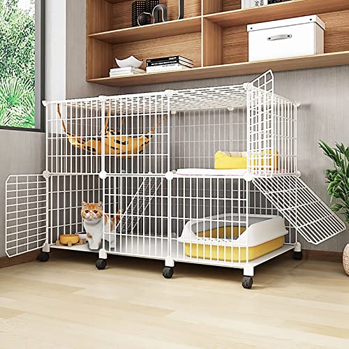 大型、屋内用猫用プレイペン、猫用囲い、フェレット用ケージ、大型犬用犬用クレート、ユニバーサルホイール付き猫用犬小屋 - 猫、ウサギ、チンチラ用(111×49×76cm)