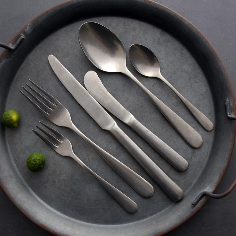 Ménagère de 3/12/18/24/30/36 pièces, Style rétro, Confortable, avec Couteau à Steak, Fourchette et cuillère à Dessert. 30 pièces en Argent pour 1 Personne (12 pièces en Argent pour 4 Personnes).