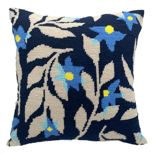 Howie's Needlepoint Needlepoint Kits for Adults, Cushion Front Cross Stitch Kit with Embroidery Pattern on Cotton Canvas, Yarn, 2 Needles and Instruction, 16 x 16inch(Blue Night)