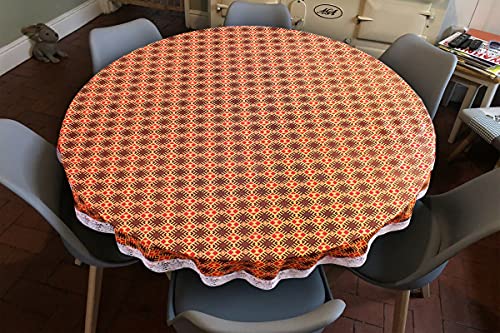Image of The Furnishing Tree Round Shaped 6 Seater Table Cover WxL 72x72 inches with White Border lace
