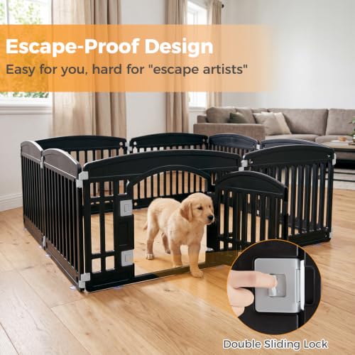 Image of NEWBULIG Dog Playpen 8-Panel, 24IN Puppy Playpen, Stable Dog Play Pen Indoors Outdoor with Secure Locking Door, Plastic Pet Fence for Small & Medium Dogs
