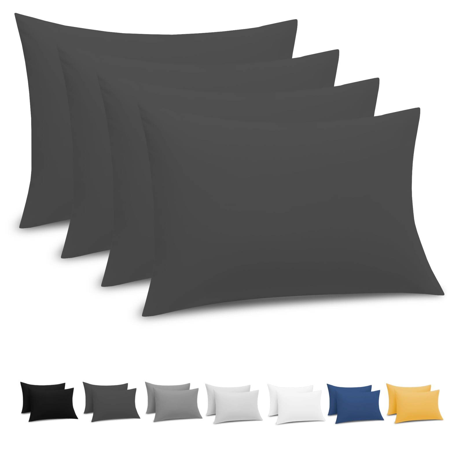 Grace Pillow Cases 4 Pack - Brushed Microfiber Pillowcases - Ultrasoft Hypoallergenic Pillowcases 4 Pack With Envelope Closure - Non Iron Breathable Charcoal Pillow Covers (50 x 75 cm) — image 1