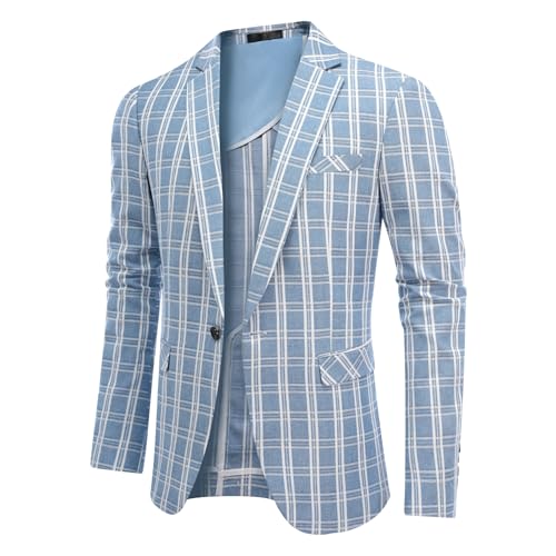Men's Plaid Suit One Button Slim Fit Elegant Lightweight Sport Jacket Coats2