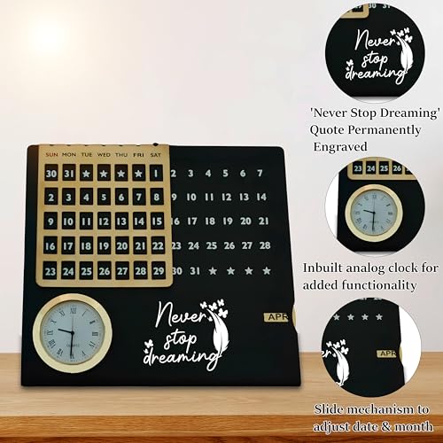 Image of Savri Stainless Steel Lifetime Infinity Calendar with Adjustable Month & Date | inchNever Stop Dreaming inch Engraved | Best Corporate Gift for Office, Employees, Clients | Birthday, Anniversary, New Year.