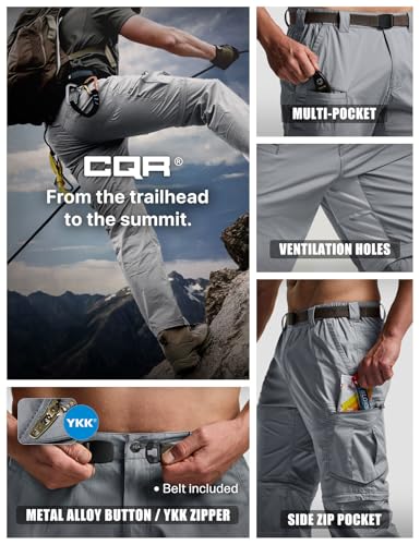 Image of CQR Men's Convertible Cargo Tactical Pants, Water Resistant Outdoor Hiking Pants, Zip Off Lightweight Stretch Work Pants