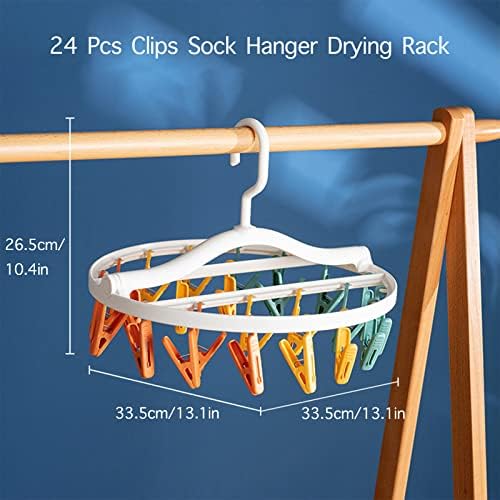 CHIKIXSON 24-Piece Peg Round Sock Dryer for Washing Line, Underwear Dryer, Portable Plastic Hanging Clothes Airer with Windproof Clips, Foldable Airer for Socks, Underwear, Baby Clothes and Hats