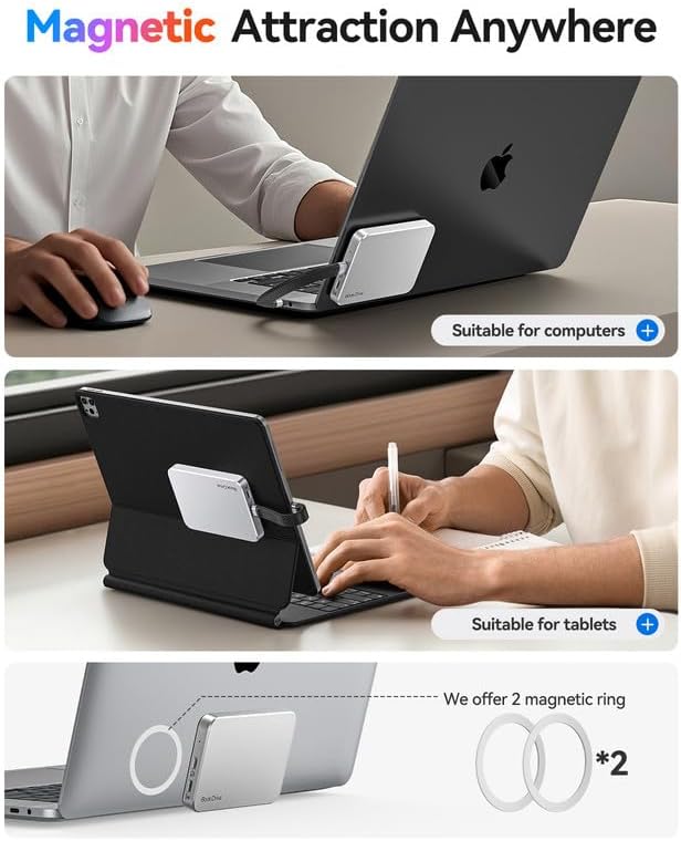 Miniatura 2 de ORICO BookDrive SSD externo magnético de 1 TB con carga PD de 100 W para Labtop y USB-C Smartphone - Magsafe Unidad de estado sólido portátil, 1000