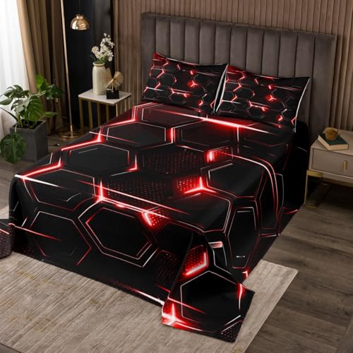 jejeloiu Boys Girls Honeycomb Coverlet Set King Size, Ombre Black Pink Bedspread Kids Geometric Quilted Coverlet Teens Bedroom Decor 3Pcs