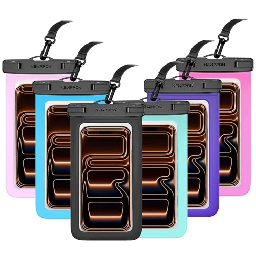 6 Pack 8.5' Waterproof Cell Phone Pouch - Underwater Dry Bag Case Lanyard - Water Proof Clear Holder Protector for iPhone 17 16 15 Pro Max Plus Samsung Galaxy S25 S24 Ultra Note for Beach Swimming