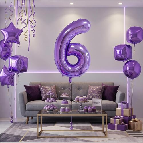 Image of Number Balloons for Birthday Decorations - 40 Inch Large Party Balloons 6, Purple Foil Number Balloons for Boys Girls, Balloons for Party Supplies
