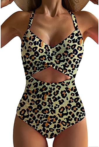 One Piece Swimsuits for Women Women's One Piece Swimsuits Tummy Control One Piece Swimsuits Front Cross Bathing Suits Slimming Swimsuit V Neck Swimwear Monokini (01-Leopard Print,Medium)