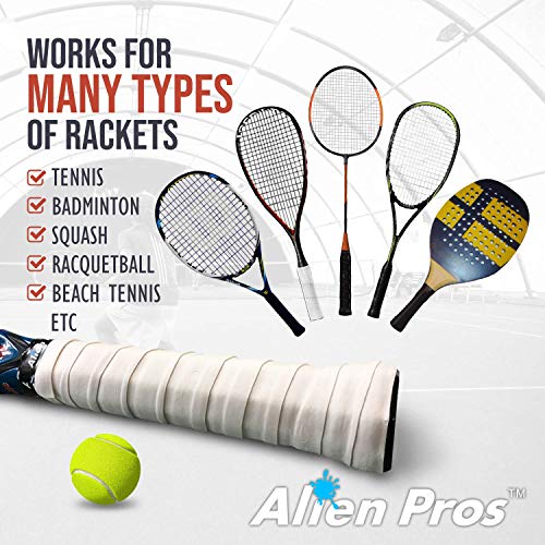 Image of Alien Pros Tennis Racket Grip Tape (6 Grips) - Precut and Dry Feel Tennis Grip - Tennis Overgrip Grip Tape Tennis Racket - Wrap Your Racquet for High Performance (6 Grips, White)