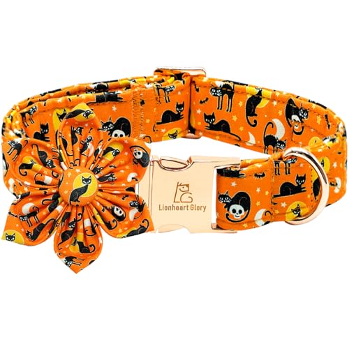 Lionheart glory Premium Halloween Dog Collars Flower Dog Collar Heavy Cotton Adjustable Fall Dog Collar for Small Dogs Cat Print Flower Dog Collars with Bow Tie