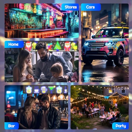 Image of FAHKNS Programmable LED Sign Matrix Panel, Flexible Huge Bright Advertising Scrolling LED Sign, Bluetooth App Control LED Sign for Car Shop Store Advertising Party Bar, 19''x5''