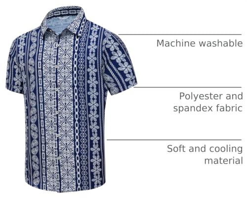 SheLucki Hawaiian Shirt for Men, Unisex Summer Beach Casual Short Sleeve Button Down Shirts, Printed Palmshadow Clothing Paisley Blue S — view 4