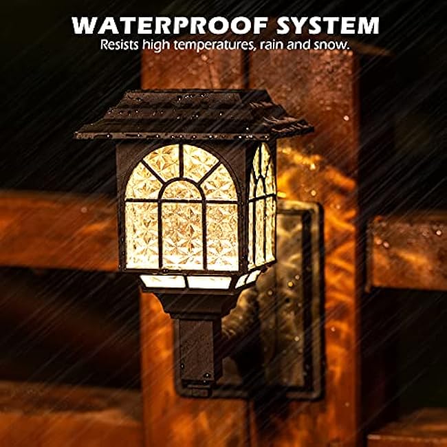 LeiDrail Solar Fence Lights, 2 Pack Solar Lights Outdoor Waterproof Lantern Warm White LED Wall Deck Post Landscape Lighting for Garden Yard Patio Front Door