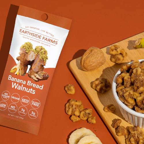 Image of Earthside Farms Banana Bread Walnuts Snack Packs, No Sugar Added Keto Friendly Nuts, Vegan Gluten Free Non GMO Plant Protein, Fiber 1oz Individual Bags 6 Count