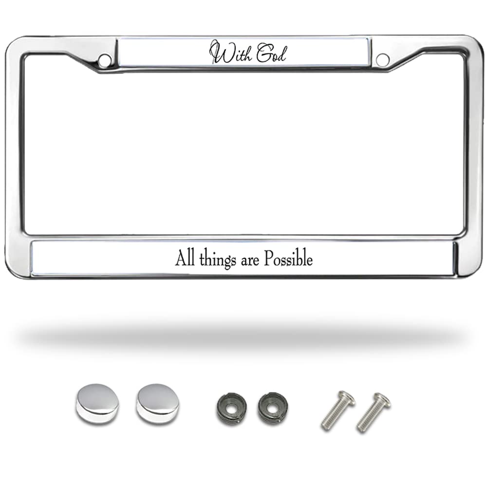Christian License Plate Frame with God All Things are Possible Religious Jesus License Plate Holder 2 Holes for Auto Car SUVs Trucks