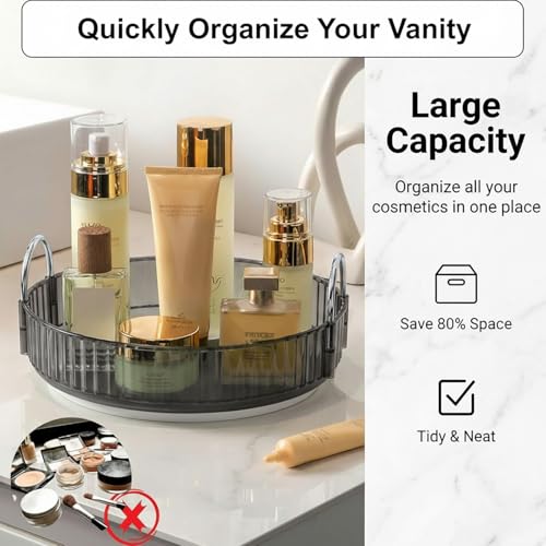 Image of JD FRESH 360 Degree Rotating Makeup Organizer 1 Layer Cosmetic Storage Box Vanity Stand with Drawers for Lipsticks Skincare Perfume Bathroom Countertop Dressing Table Organizer (Light Grey)