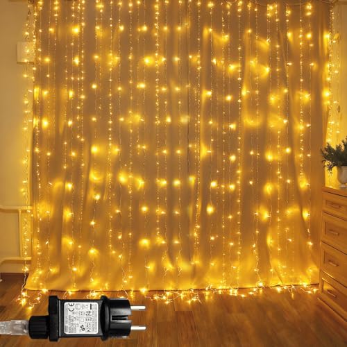 Zewool Lichtervorhang 1x3m, 300 LED Lichterkette Warmweiß,IP65...