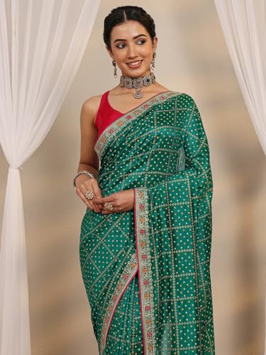 Image of Libas Printed Silk Blend Saree for Women With Unstitched Blouse Piece | Traditional Saree for Party & Wedding