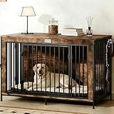 FurnPulse XL Dog Crate Furniture 48'' | Extra Large Heavy Duty Anti-Chew Dog Kennel | Rustic Wooden Entertainment Center & TV Stand with 350LB Top Capacity | Escape Proof Double Door Pet House