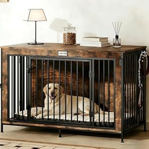 XL Dog Crate Furniture 48” | Extra Large Heavy Duty Anti-Chew Dog Kennel | Rustic Wooden Entertainment Center & TV Stand with 350LB Top Capacity | Escape Proof Double Door Pet House