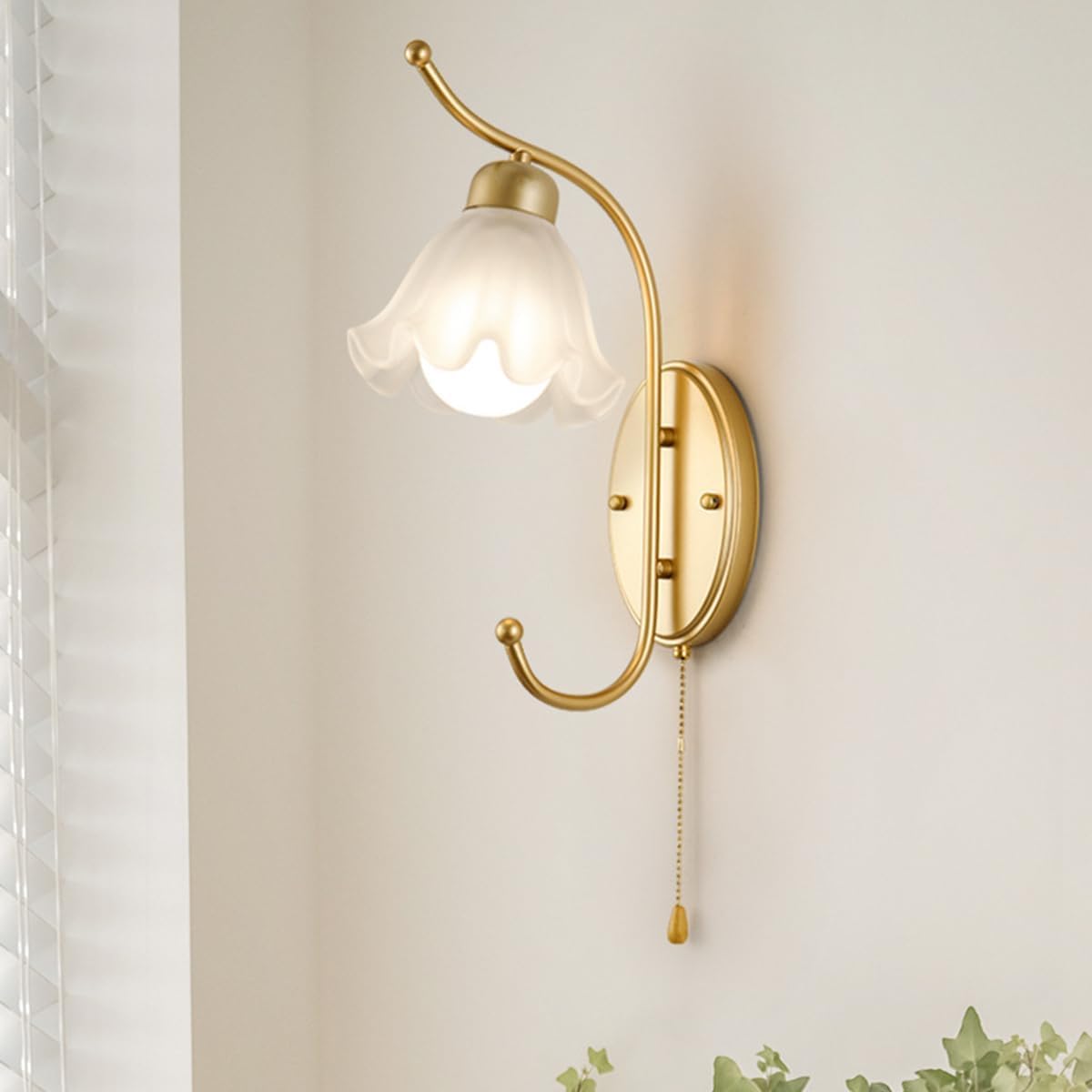 VDOQTLJT Wall Sconces Nordic Light Luxury ng Fixtures Hardwired Sconce Lights with Froed Glass Shade Bedside Lamp E26 Base Pull Cord Switch r g Room Rea